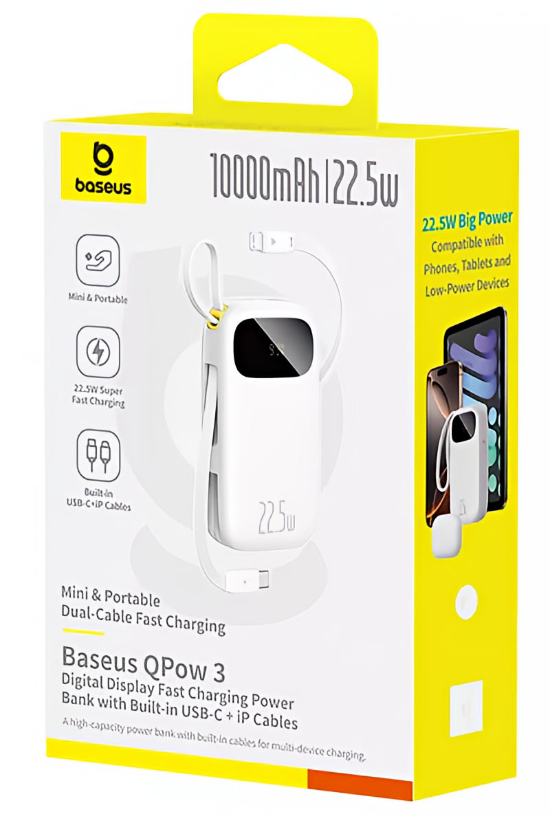 Batería Externa Baseus EnerFill FC31, 10000mAh, 22.5W, QC + PD, 1 x Lightning - 1 x USB-A - 2 x USB-C, Blanca P10082106213-00
