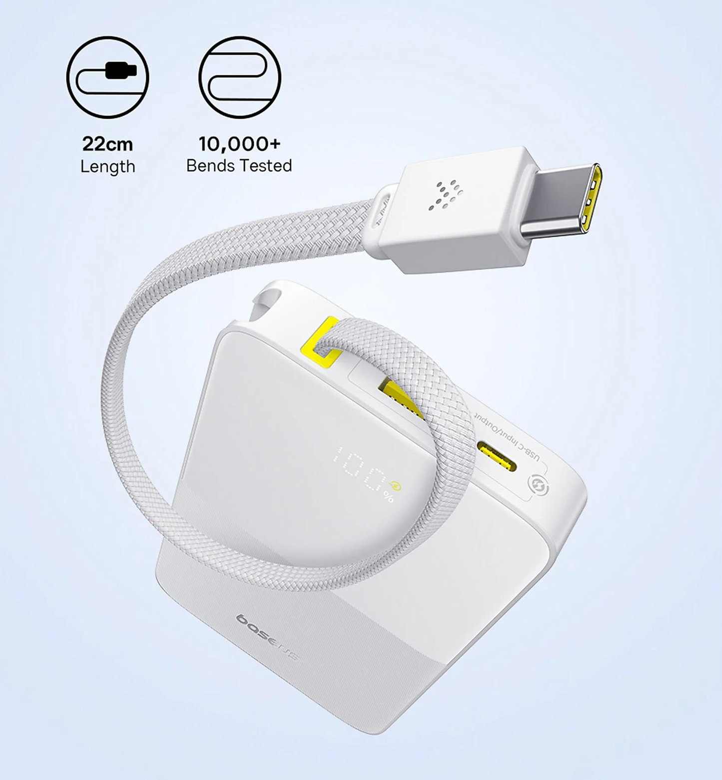 Batería Externa Baseus EnerFill Bipow2 Pro, 10000mAh, 22.5W, QC + PD, 1 x USB-A - 2 x USB-C, Blanca E0027601