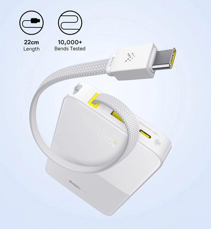 Batería Externa Baseus EnerFill Bipow2 Pro, 10000mAh, 22.5W, QC + PD, 1 x USB-A - 2 x USB-C, Blanca E0027601