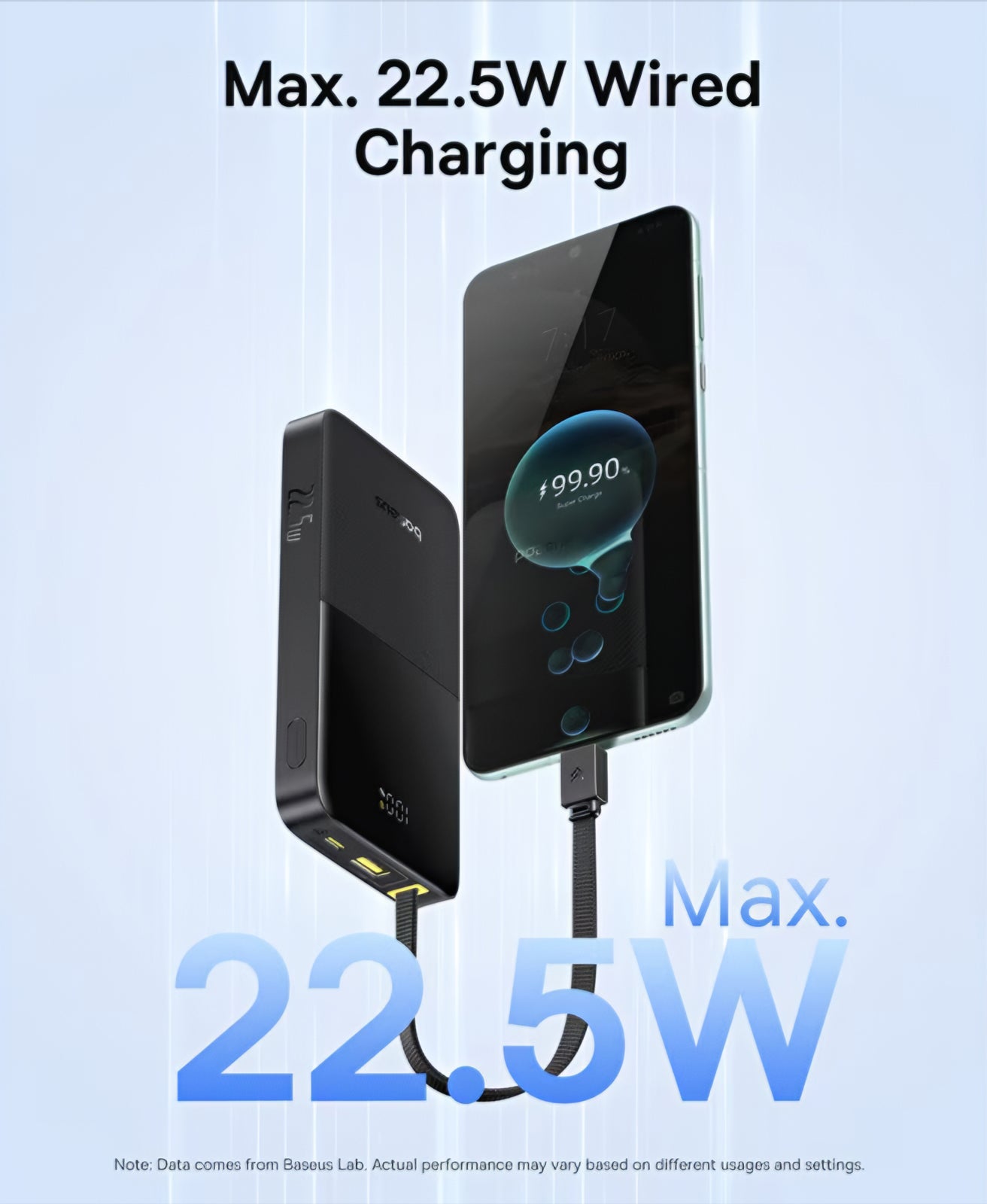 Batería Externa Baseus EnerFill Bipow2 Pro, 10000mAh, 22.5W, QC + PD, 1 x USB-A - 2 x USB-C, Negra E0027600