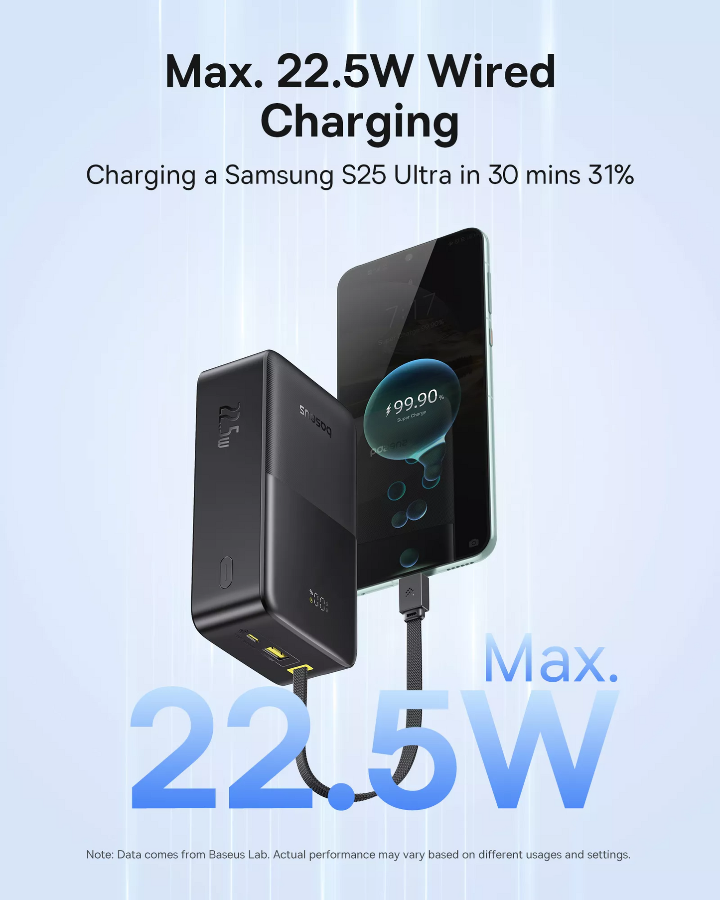 Batería Externa Baseus EnerFill Bipow2 Pro, 30000mAh, 22.5W, QC + PD, 1 x USB-A - 2 x USB-C, Negra E0028100