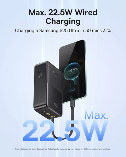 Batería Externa Baseus EnerFill Bipow2 Pro, 30000mAh, 22.5W, QC + PD, 1 x USB-A - 2 x USB-C, Negra E0028100