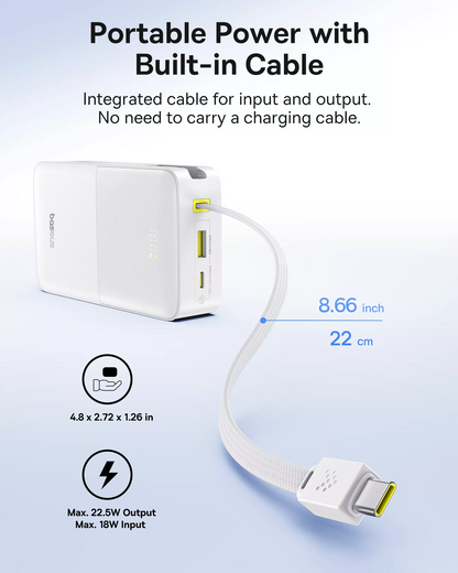 Batería Externa Baseus EnerFill Bipow2 Pro, 20000mAh, 22.5W, QC + PD, 1 x USB-A - 2 x USB-C, Blanca E0027700