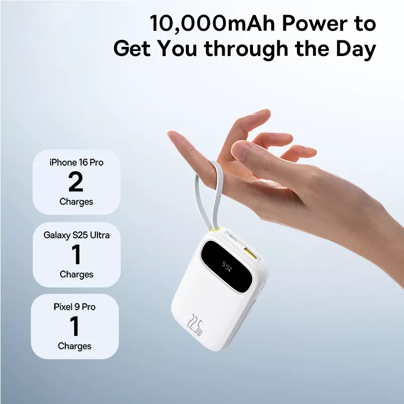 Batería Externa Baseus EnerFill FC31, 10000mAh, 22.5W, QC + PD, 1 x Lightning - 1 x USB-A - 2 x USB-C, Blanca P10082106213-00
