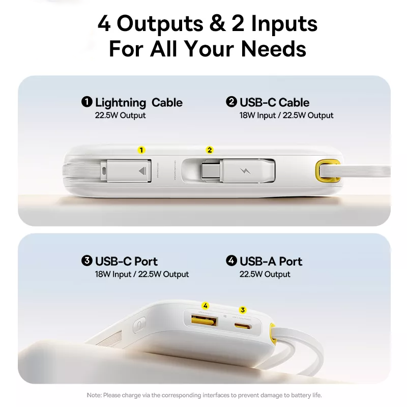 Batería Externa Baseus EnerFill FC31, 10000mAh, 22.5W, QC + PD, 1 x Lightning - 1 x USB-A - 2 x USB-C, Blanca P10082106213-00