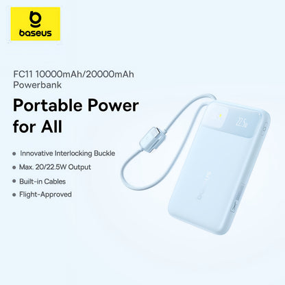 Batería Externa Baseus EnerFill FC11, 20000mAh, 22.5W, QC + PD, 1 x Lightning - 1 x USB-A - 2 x USB-C, Azul E0027S06