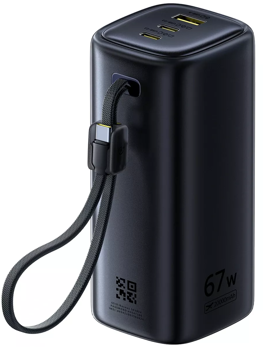 Batería Externa Baseus EnerGeek GX11, 20000mAh, 67W, QC + PD, 1 x USB-A - 2 x USB-C, Negra E0025701