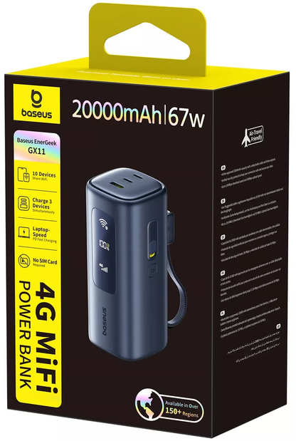 Batería Externa Baseus EnerGeek GX11, 20000mAh, 67W, QC + PD, 1 x USB-A - 2 x USB-C, Negra E0025701