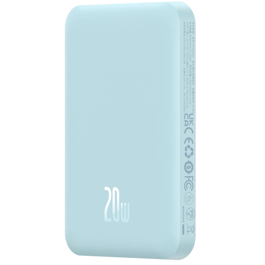 Baseus Mini batería externa inalámbrica magnética, 5000mAh, 20W, PD + FQI, 1 x QI - 1 x USB-C, Azul P10022107313-00 