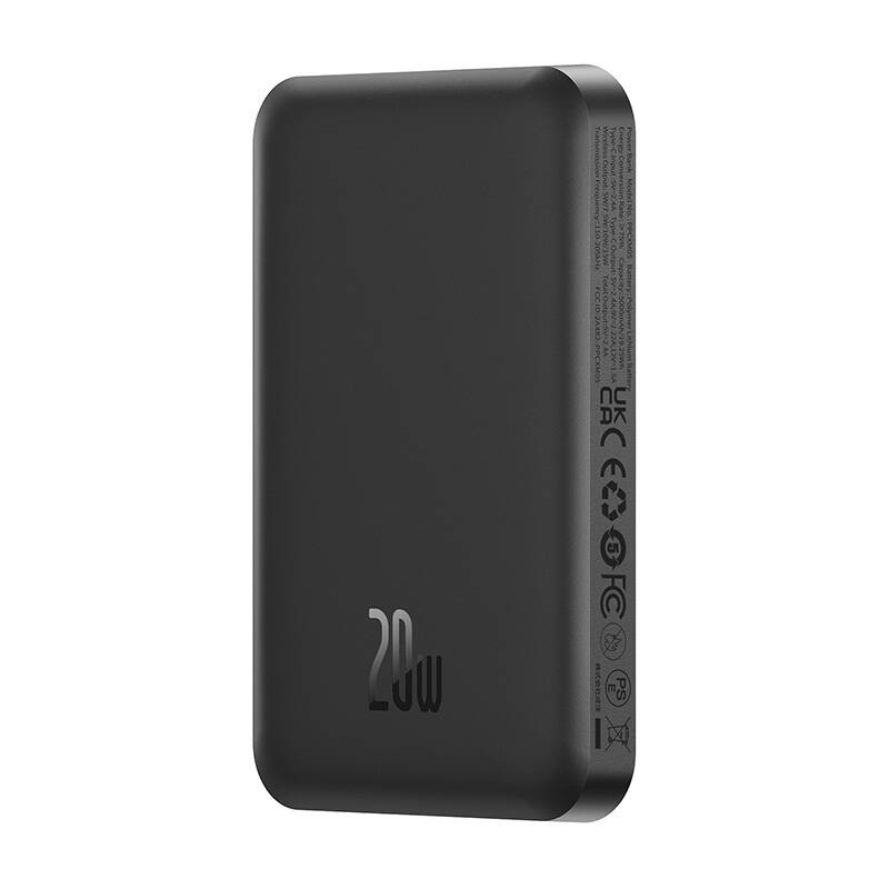 Baseus Mini batería externa inalámbrica magnética, 5000mAh, 20W, PD + FQI, 1 x QI - 1 x USB-C, Negro P10022107113113-00