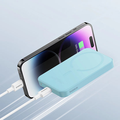 Baseus Mini batería externa inalámbrica magnética, 5000mAh, 20W, PD + FQI, 1 x QI - 1 x USB-C, Azul P10022107313-00 