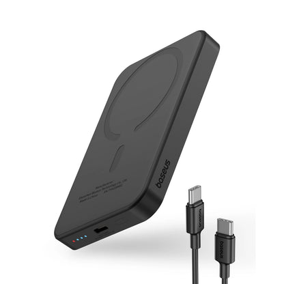 Baseus Mini batería externa inalámbrica magnética, 5000mAh, 20W, PD + FQI, 1 x QI - 1 x USB-C, Negro P10022107113113-00