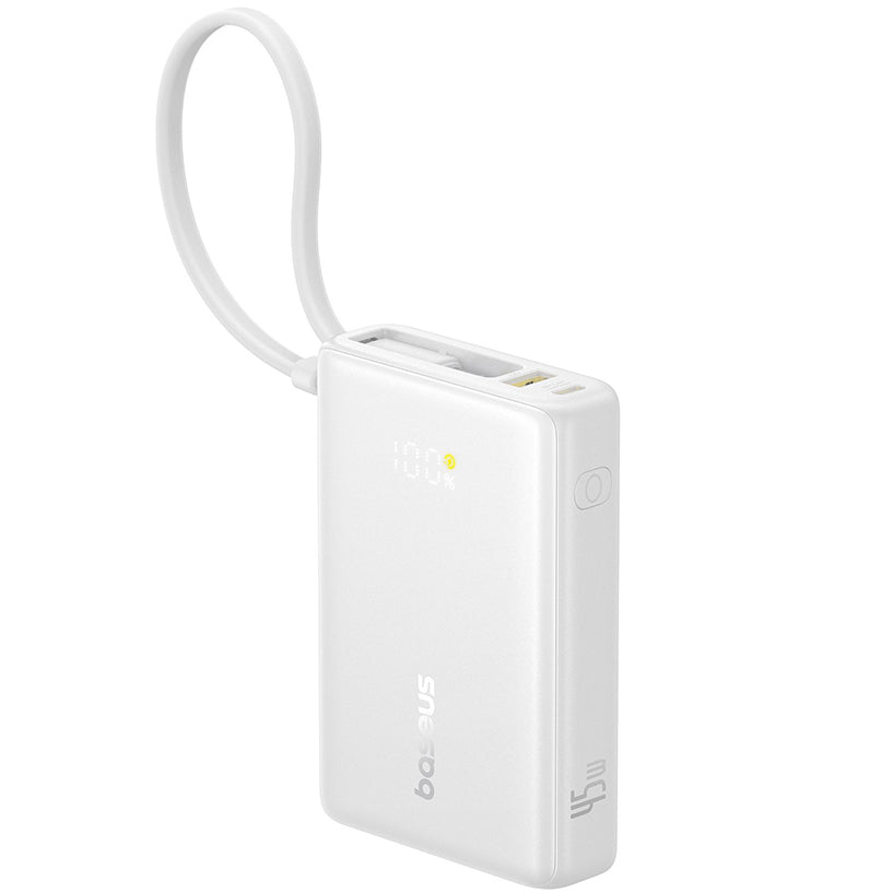 Batería Externa Baseus PicoGo, 10000mAh, 45W, QC + PD, 1 x USB-A - 2 x USB-C, Blanca P10076803213-00
