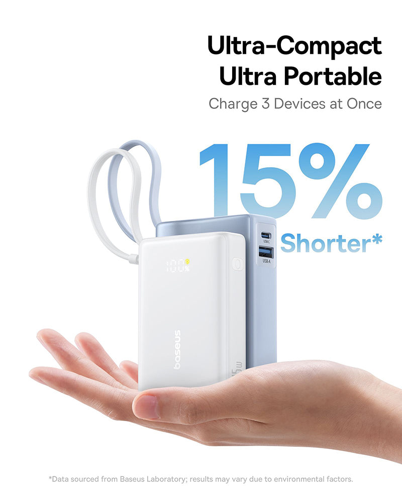Batería Externa Baseus PicoGo, 10000mAh, 45W, QC + PD, 1 x USB-A - 2 x USB-C, Blanca P10076803213-00