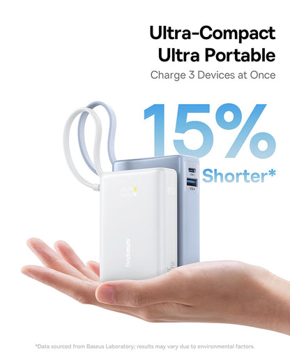 Batería Externa Baseus PicoGo, 10000mAh, 45W, QC + PD, 1 x USB-A - 2 x USB-C, Blanca P10076803213-00