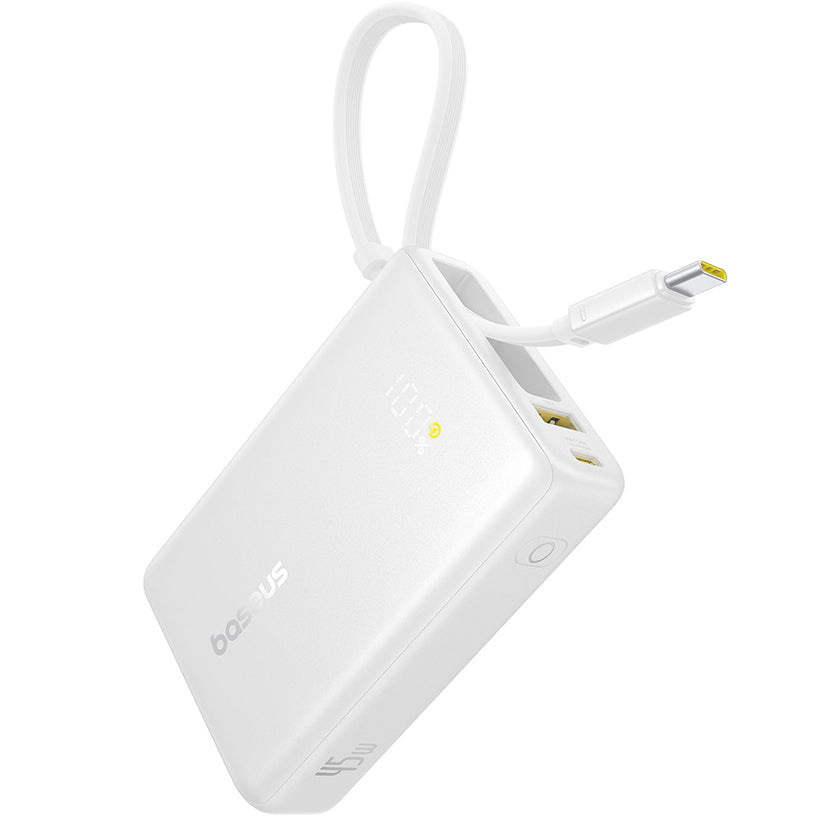 Batería Externa Baseus PicoGo, 10000mAh, 45W, QC + PD, 1 x USB-A - 2 x USB-C, Blanca P10076803213-00