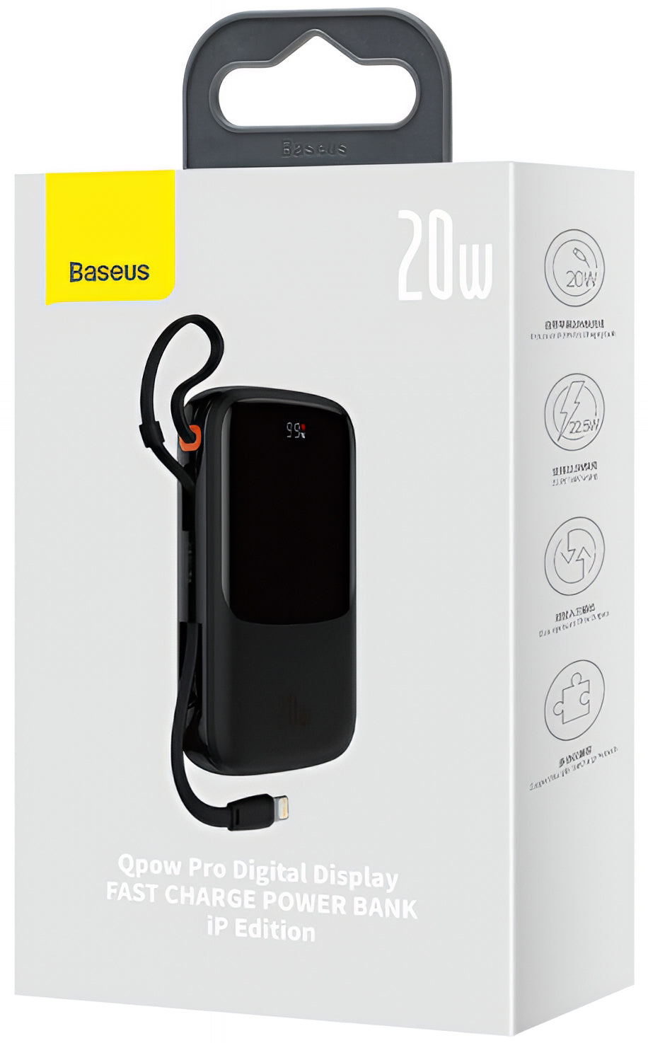 Batería Externa Baseus Qpow Pro, 20000mAh, 20W, QC + PD, 1 x Lightning - 1 x USB-A - 1 x USB-C, Negra PPQD060201