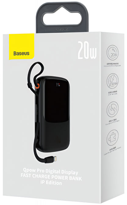 Batería Externa Baseus Qpow Pro, 20000mAh, 20W, QC + PD, 1 x Lightning - 1 x USB-A - 1 x USB-C, Negra PPQD060201