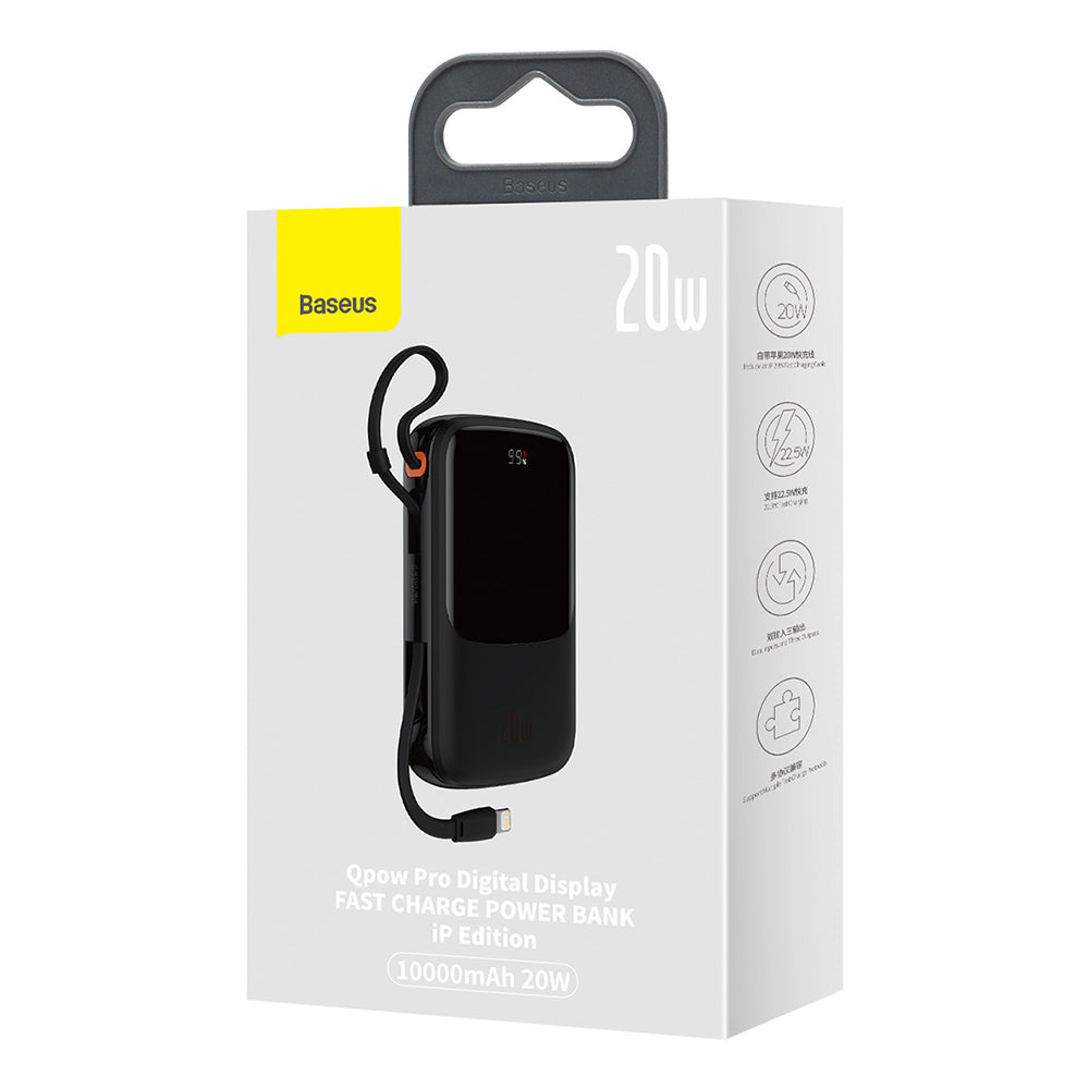 Batería Externa Baseus Qpow Pro, 10000mAh, 20W, QC + PD, 1 x Lightning - 1 x USB-A - 1 x USB-C, Negra PPQD020001