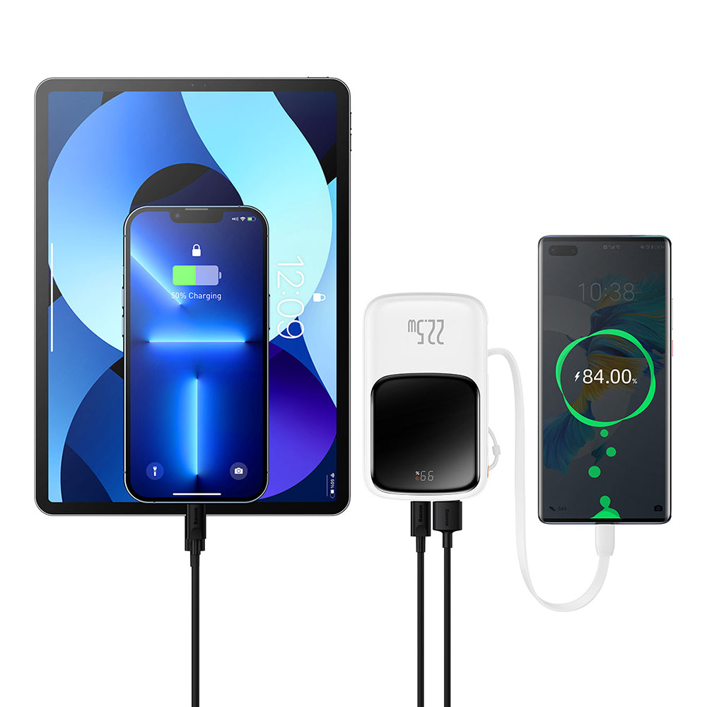 Batería Externa Baseus Qpow Pro, 10000mAh, 22.5W, QC + PD, 1 x USB-A - 2 x USB-C, Blanca PPQD020102