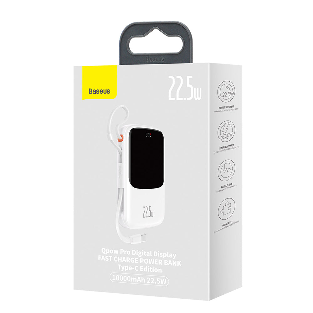Batería Externa Baseus Qpow Pro, 10000mAh, 22.5W, QC + PD, 1 x USB-A - 2 x USB-C, Blanca PPQD020102