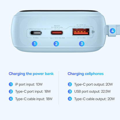 Batería Externa Baseus Qpow Pro+, 20000mAh, 22.5W, QC + PD, 1 x USB-A - 2 x USB-C, Azul P10067103313-00