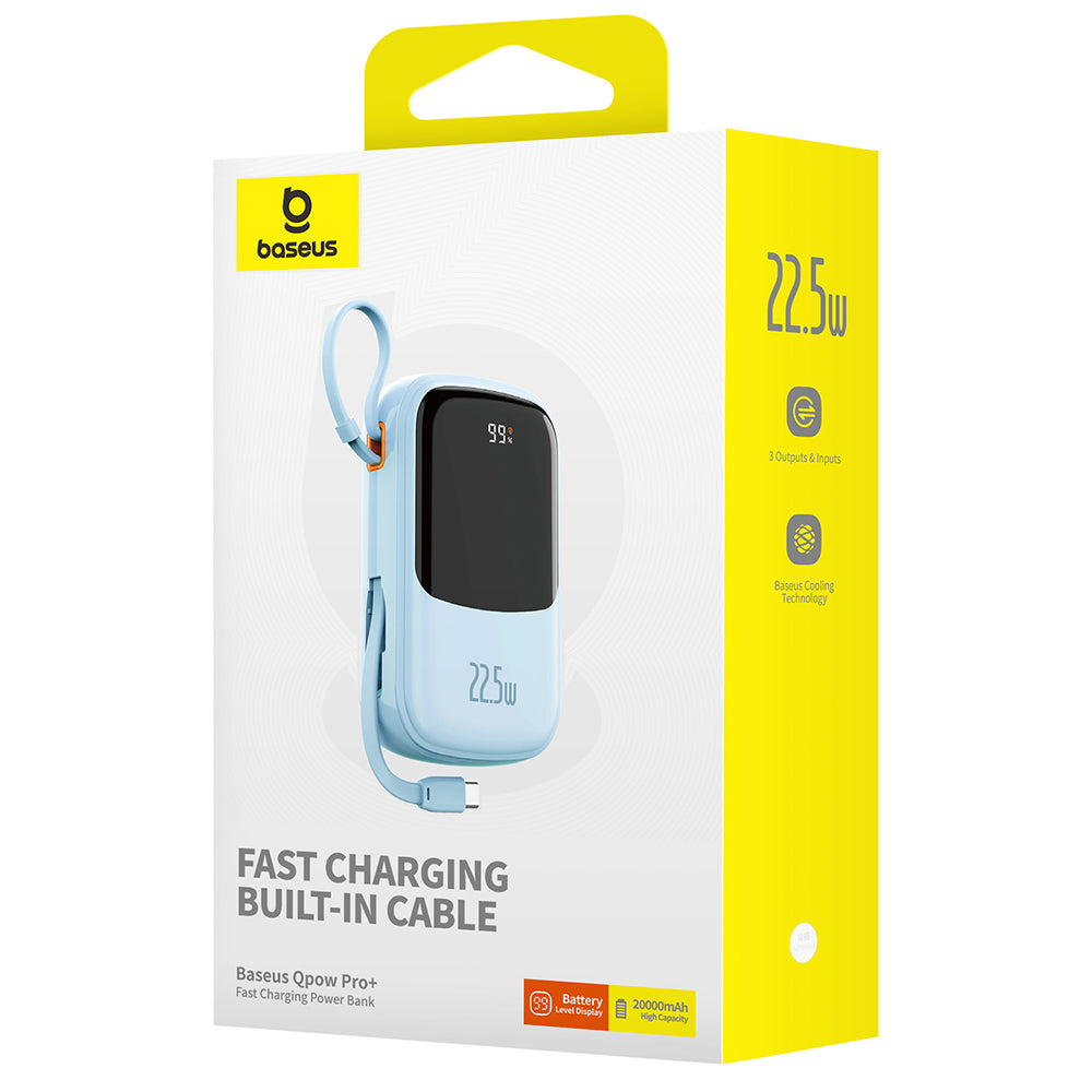 Batería Externa Baseus Qpow Pro+, 20000mAh, 22.5W, QC + PD, 1 x USB-A - 2 x USB-C, Azul P10067103313-00