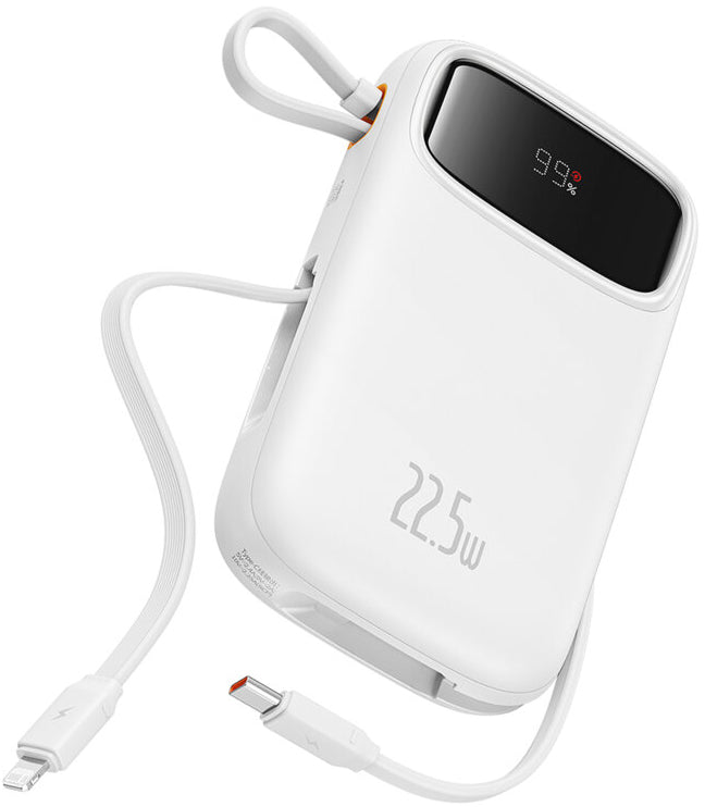 Batería Externa Baseus Qpow2, 10000mAh, 22.5W, QC + PD, 1 x Lightning - 1 x USB-A - 2 x USB-C, Blanca P10055003223-00