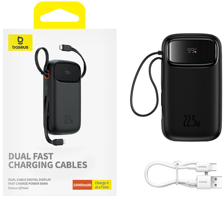 Batería Externa Baseus Qpow2, 10000mAh, 22.5W, QC + PD, 1 x Lightning - 1 x USB-A - 2 x USB-C, Negra P10055003113-00
