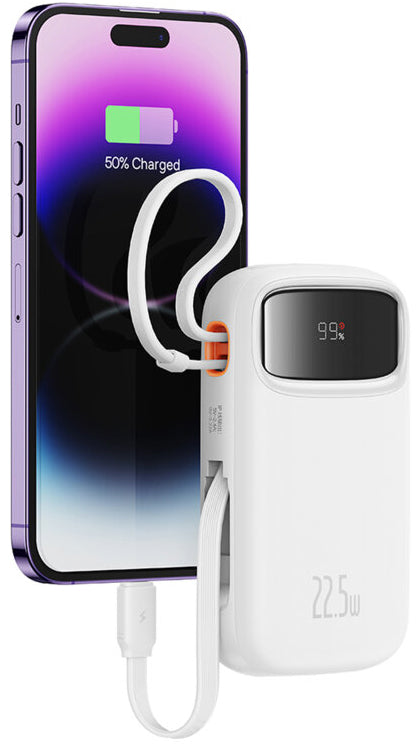 Batería Externa Baseus Qpow2, 10000mAh, 22.5W, QC + PD, 1 x Lightning - 1 x USB-A - 2 x USB-C, Blanca P10055003223-00