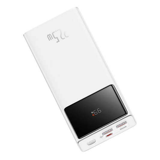 Batería Externa Baseus Star Lord, 30000mAh, 22.5W, QC + PD, 1 x USB-C - 2 x USB-A, Blanca PPXJ080102