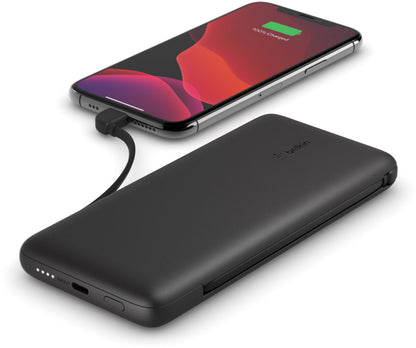 Batería Externa Belkin BoostCharge Plus, 10000mAh, 23W, QC + PD, 1 x Lightning - 2 x USB-C, Negra BPB006btBLK