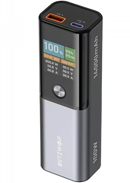 Batería Externa BlitzWolf BW-P23, 14000mAh, 100W, QC + PD, 1 x USB-A - 1 x USB-C, Gris