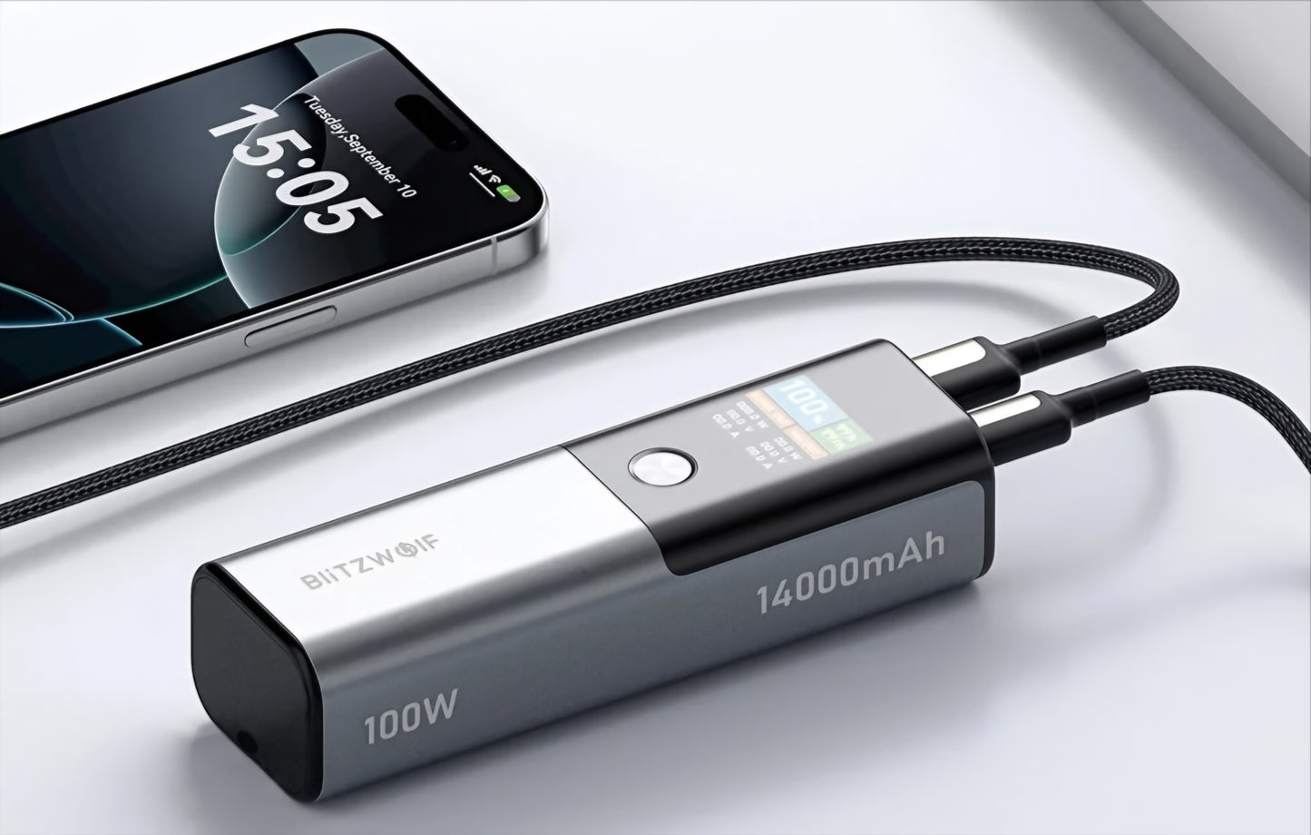 Batería Externa BlitzWolf BW-P23, 14000mAh, 100W, QC + PD, 1 x USB-A - 1 x USB-C, Gris