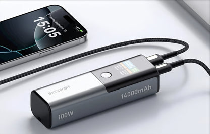 Batería Externa BlitzWolf BW-P23, 14000mAh, 100W, QC + PD, 1 x USB-A - 1 x USB-C, Gris