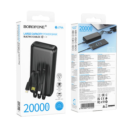 Batería Externa Borofone BJ79 Clever, 20000mAh, 10W, 1 x Lightning - 1 x USB-A - 1 x USB-C, Negra