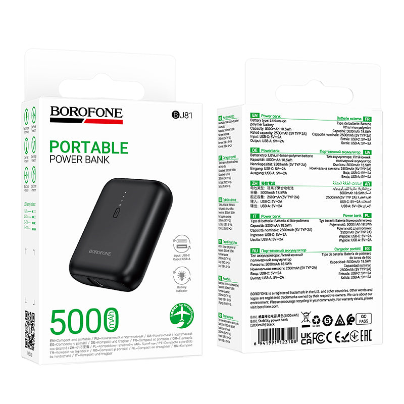 Batería Externa Borofone BJ81 Stability, 5000mAh, 10W, 1 x USB-A, Negra