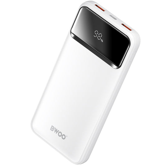 Batería Externa BWOO BO-P34, 10000mAh, 22.5W, QC + PD, 1 x USB-C - 2 x USB-A, Blanca