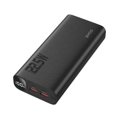 Batería Externa BWOO BO-P44, 20000mAh, 22.5W, QC + PD, 1 x USB-C - 2 x USB-A, Negra