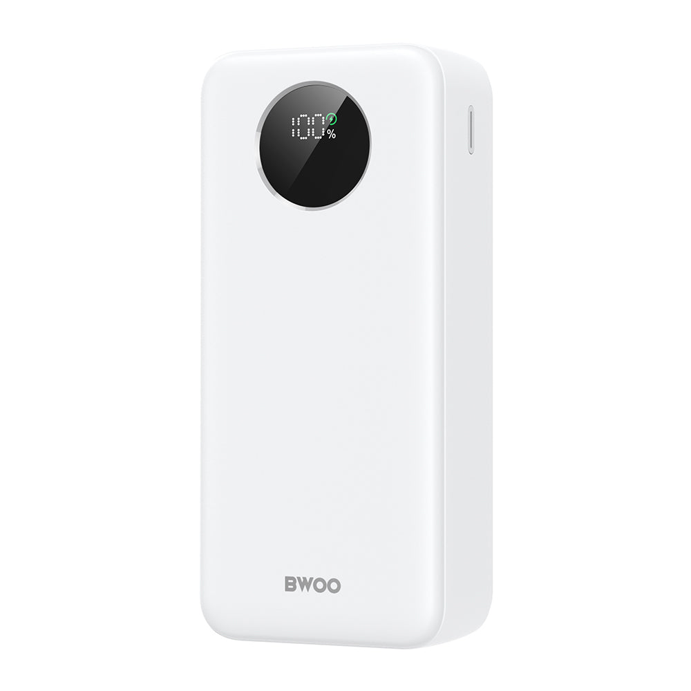 Batería Externa BWOO BO-P64, 30000mAh, 22.5W, QC + PD, 1 x USB-C - 2 x USB-A, Blanca