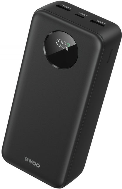 Batería Externa BWOO BO-P64, 30000mAh, 22.5W, QC + PD, 1 x USB-C - 2 x USB-A, Negra