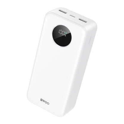 Batería Externa BWOO BO-P64, 30000mAh, 22.5W, QC + PD, 1 x USB-C - 2 x USB-A, Blanca