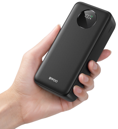 Batería Externa BWOO BO-P64, 30000mAh, 22.5W, QC + PD, 1 x USB-C - 2 x USB-A, Negra