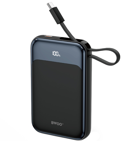 Batería Externa Inalámbrica BWOO BO-P80, 10000mAh, 22.5W, PD + FQI, 1 x QI - 2 x USB-C, Negra