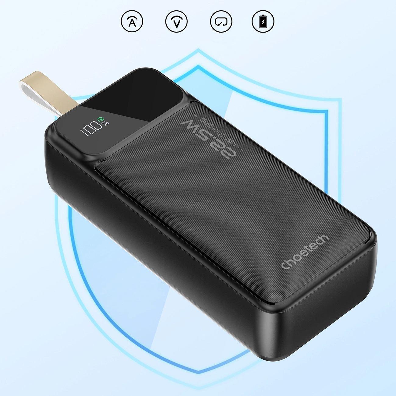 Choetech B730 Batería externa, 30000mAh, 22.5W, QC + PD, 1 x USB-C - 2 x USB-A, Negro 