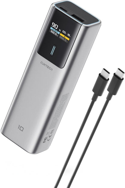 Cuktech External Battery, 10000mAh, 150W, QC + PD, 1 x USB-A - 1 x USB-C, Gray CKPB100PGLBK