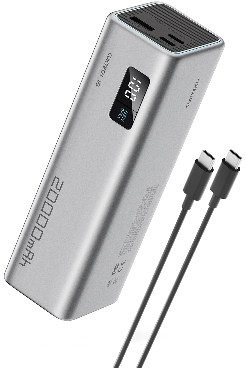 Cuktech External Battery, 20000mAh, 100W, QC + PD, 1 x USB-A - 2 x USB-C, Gray CUKP200XGLGR