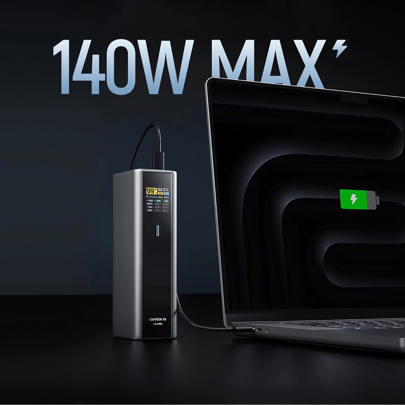 Batería Externa Cuktech, 20000mAh, 210W, QC + PD, 1 x USB-A - 2 x USB-C, Gris CKPB200UGLGR