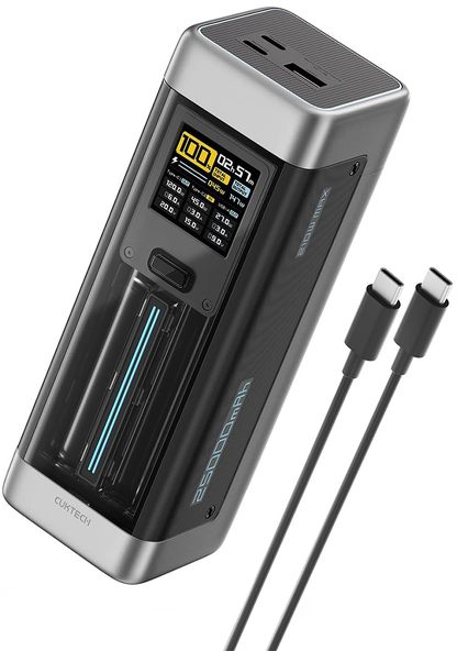Batería Externa Cuktech, 25000mAh, 210W, QC + PD, 1 x USB-A - 2 x USB-C, Negra CUK00P23GLBK