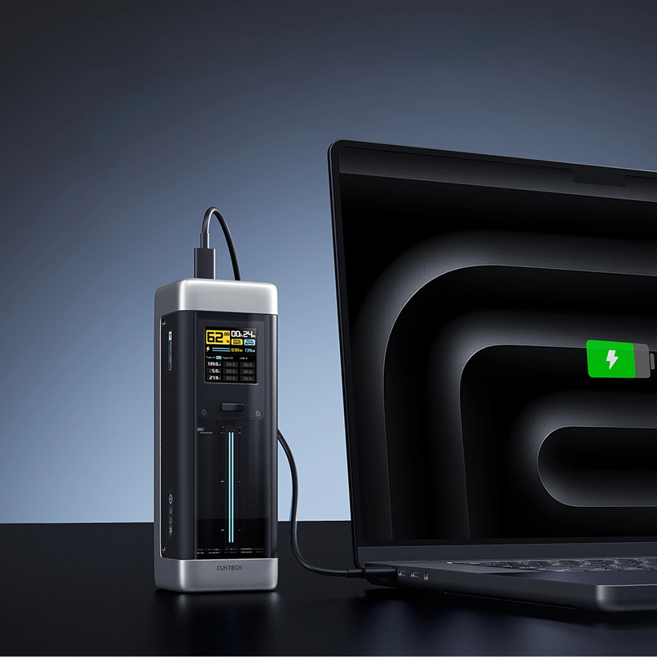 Batería Externa Cuktech, 25000mAh, 210W, QC + PD, 1 x USB-A - 2 x USB-C, Negra CUK00P23GLBK